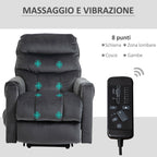 Reclining Relax Chair, 135 ° Massage and Lift with Remote Control, 79x97x103cm, Grey - Borgè