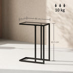 C-Shaped Glass and Steel Coffee Table, 46x25x63.5 cm, Black