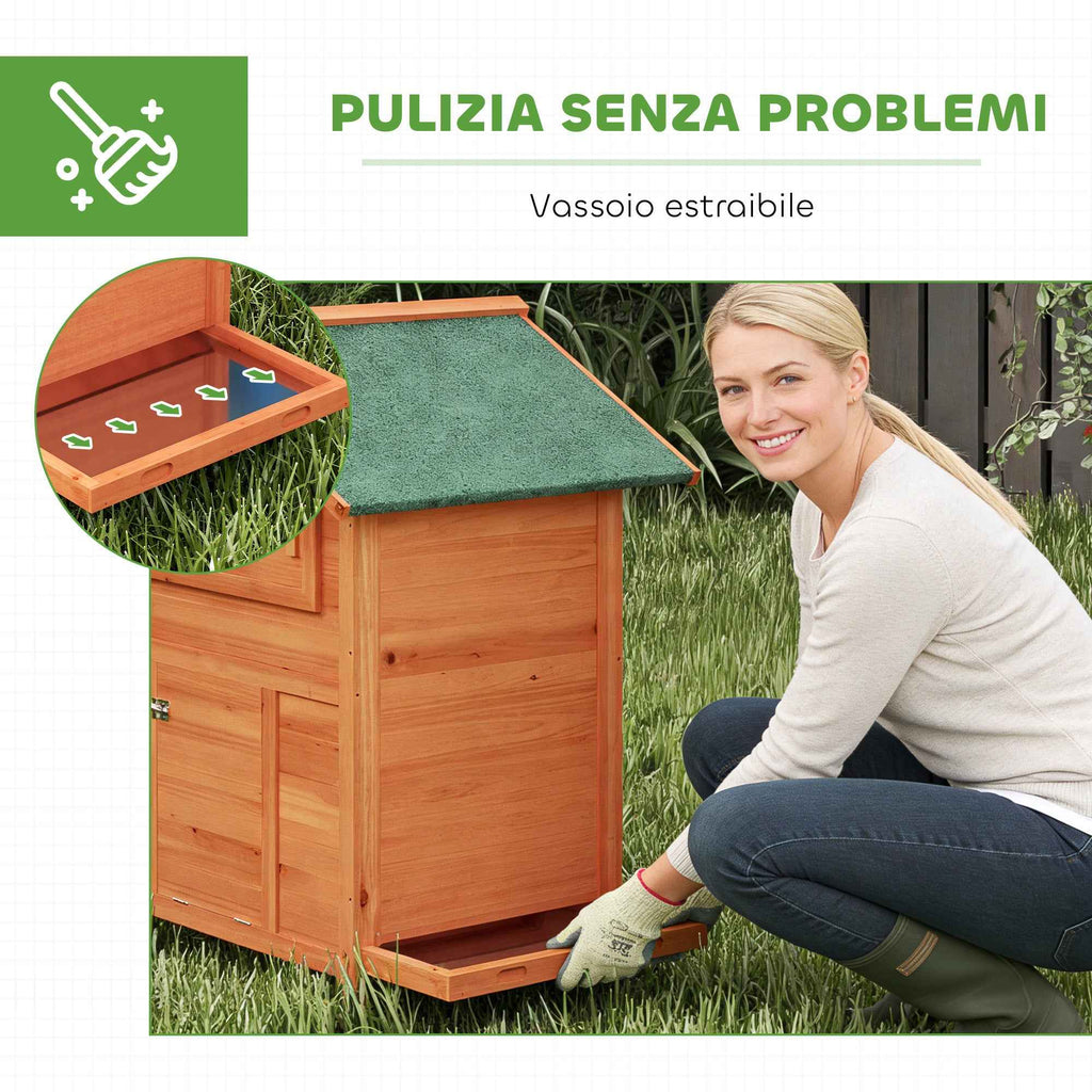 PawHut Wooden Chicken Coop with Nest, Waterproof Roof, Removable Tray, 2 Perches, Ramp, Window, for 2 Chickens, Ducks, Orange