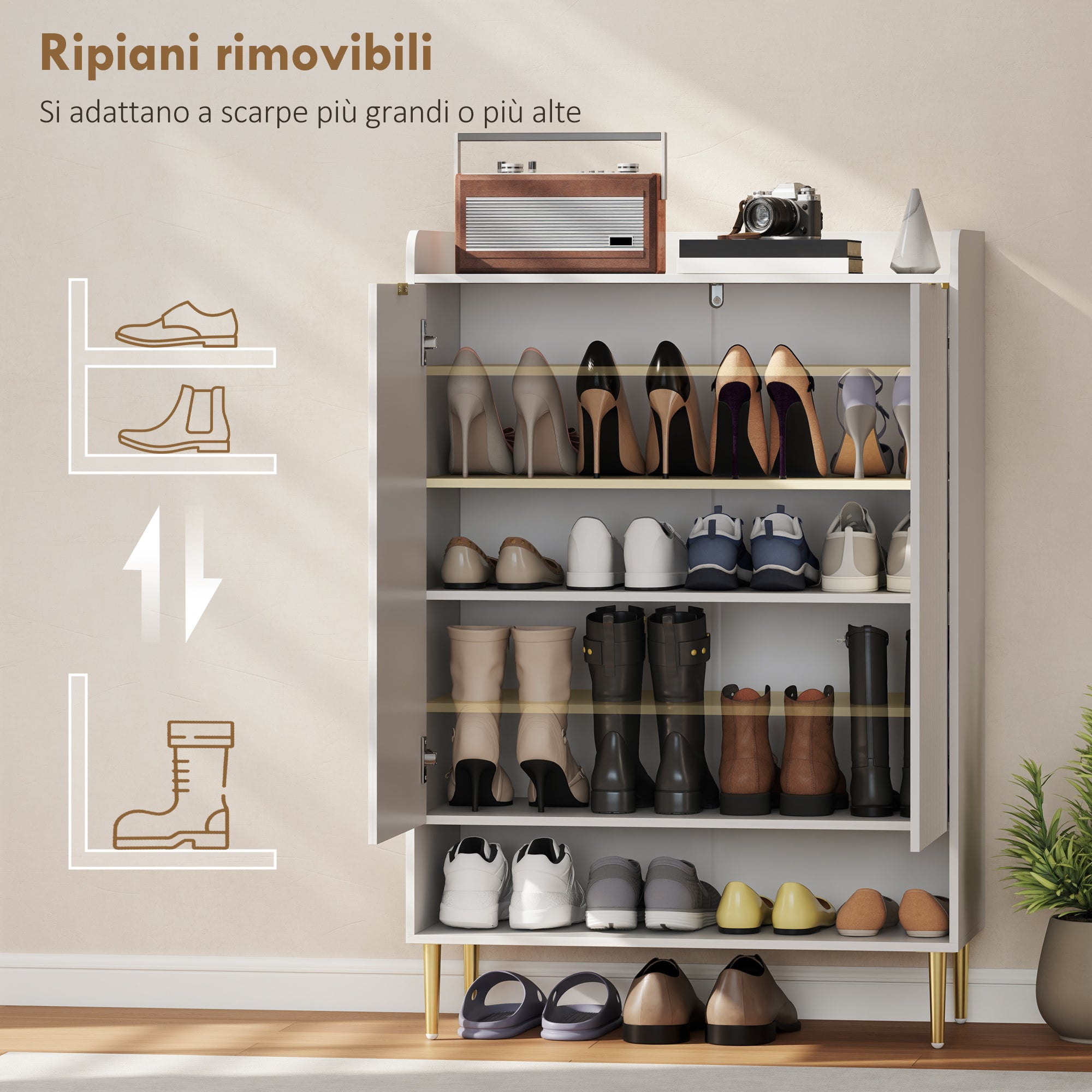 Space-Saving Shoe Rack for 24 Pairs of Shoes with 2 Doors, 3 Pull-Out Shelves and Bottom Shelf, White