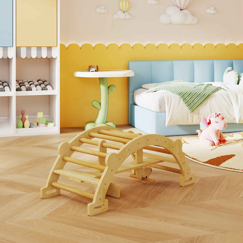 AIYAPLAY Montessori Wooden Arch for Children 2-4 Years Old Convertible into a Rocking Chair 110x52x45 cm, Wood Color