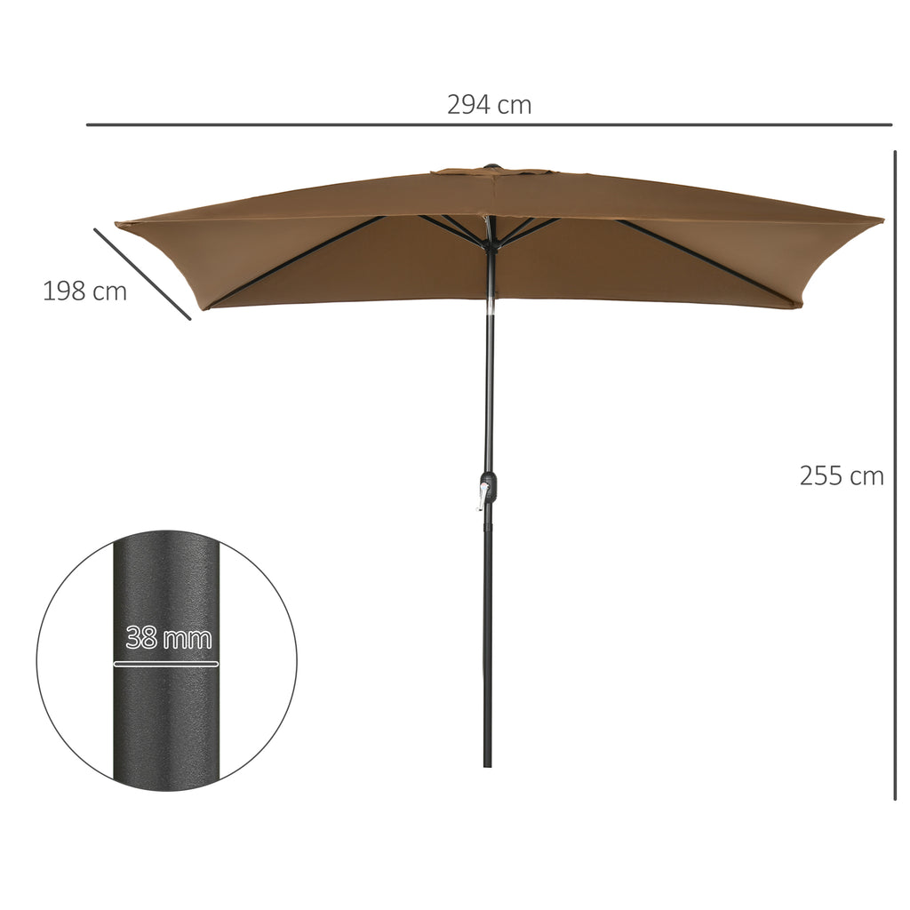 Outsunny 2x3m Rectangular Garden Umbrella with Crank and Adjustable Angle, Coffee