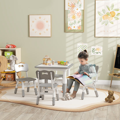 Children's Table and Chair Set 5pcs with 4 Adjustable Chairs 32x36x52. 5-56 cm and Table 60x60x46-58 cm, Grey