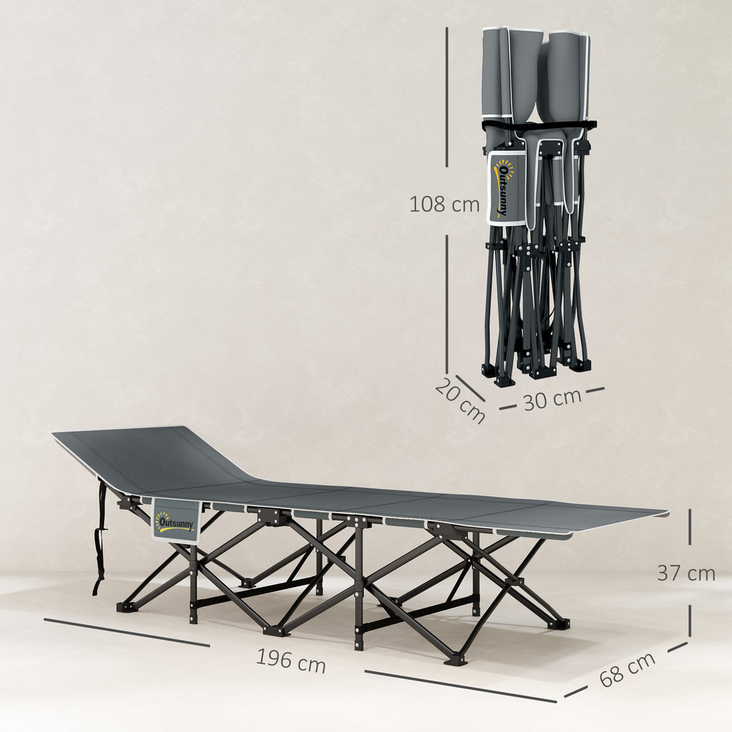 Folding Camping Cot with Inclined Headrest and Removable Mattress, 196x68x37 cm, Black