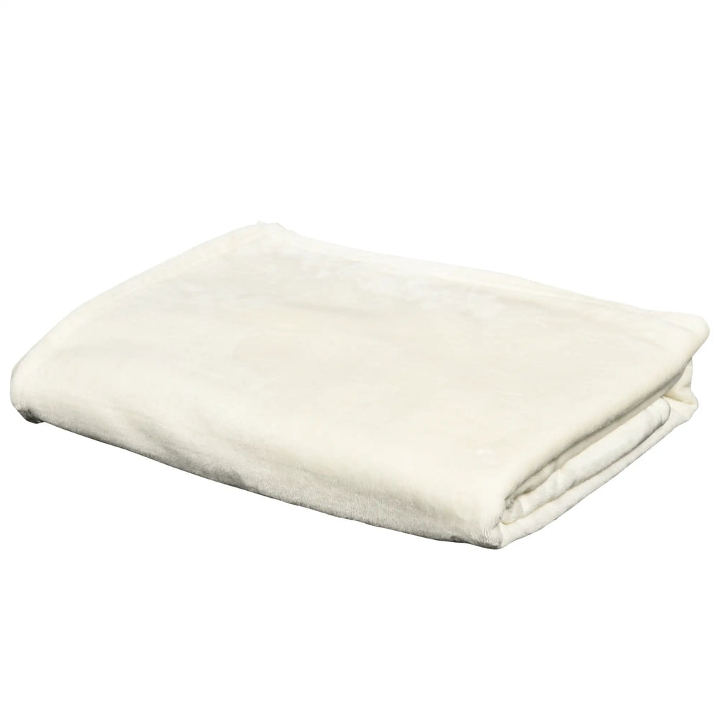 Cream White 330 GSM Reversible Flannel Blanket for Indoor and Outdoor Use, 203x152x0.5 cm, Cream White