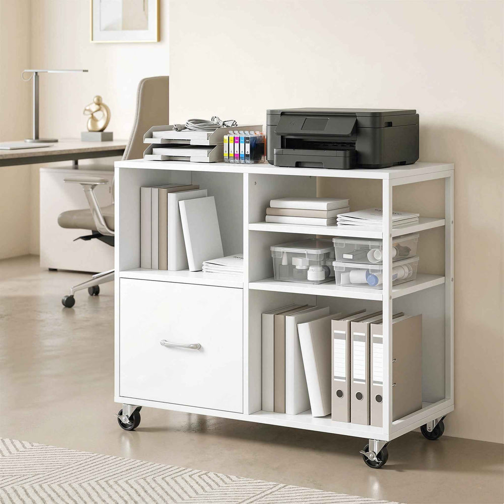 HOMCOM A4 Printer Table with Wheels and Drawer for Home and Office