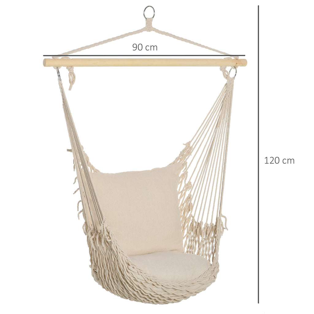 Outsunny Shabby Chic Indoor/Outdoor Rope Garden Hammock, White