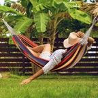 Outsunny Extra Large Cotton and Polyester Garden Hammock with Carry Bag, 200x150cm, Multicolored Stripes