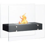 Bioethanol Fireplace in Metal and Glass, 3h of Combustion with 1.5L Tank and 25m² Coverage, 60x26x50 cm, Black
