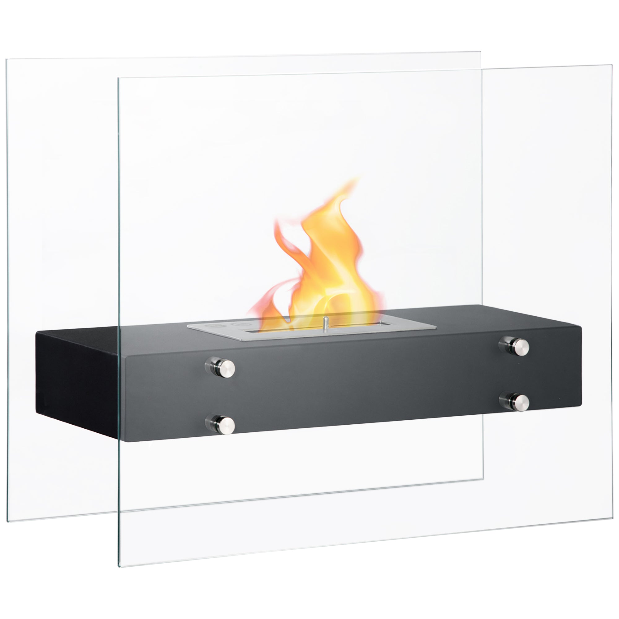 Bioethanol Fireplace in Metal and Glass, 3h of Combustion with 1.5L Tank and 25m² Coverage, 60x26x50 cm, Black
