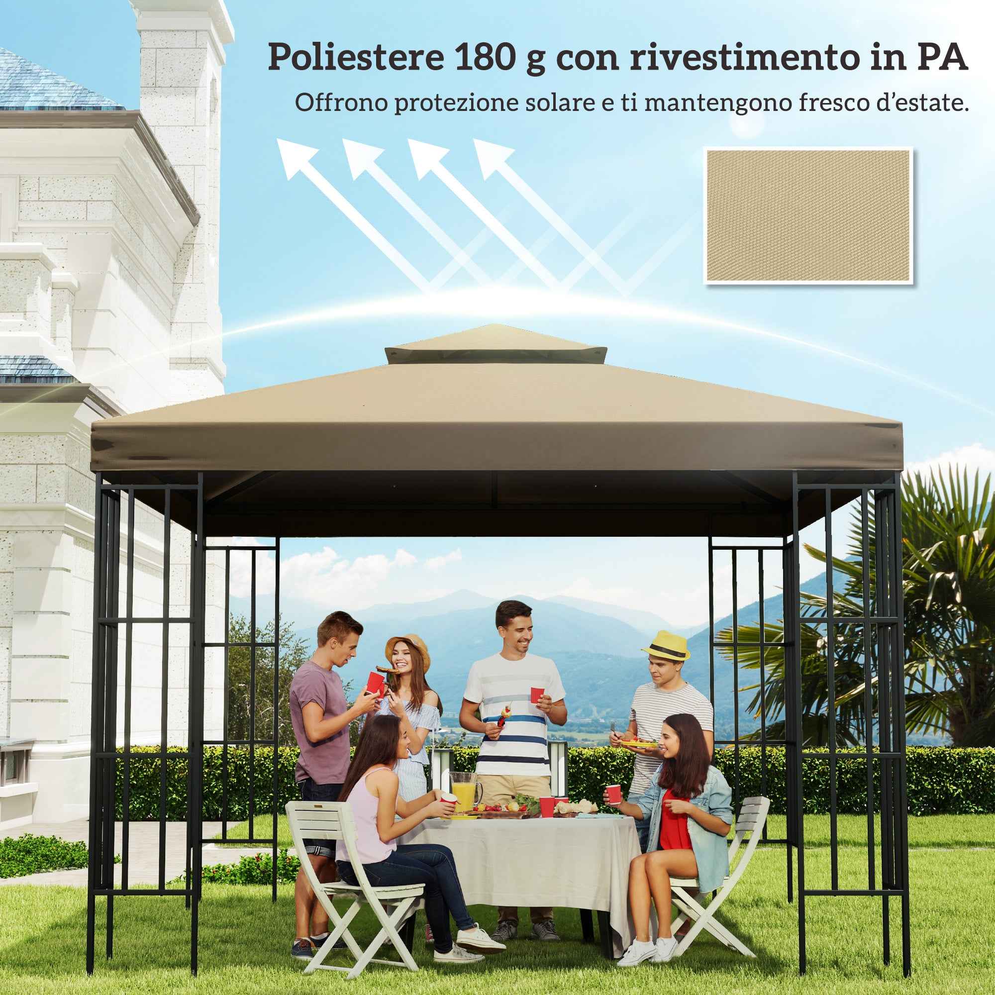 Outsunny 3x3m 2-Tier UV Resistant Replacement Gazebo Roof, Beige