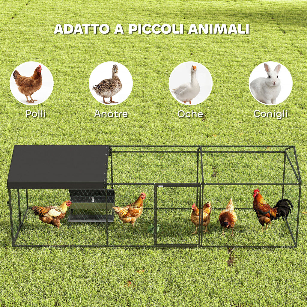 PawHut Outdoor Chicken Coop, 3x1x1m, Galvanized Steel with Waterproof Anti-UV Roof and Lock