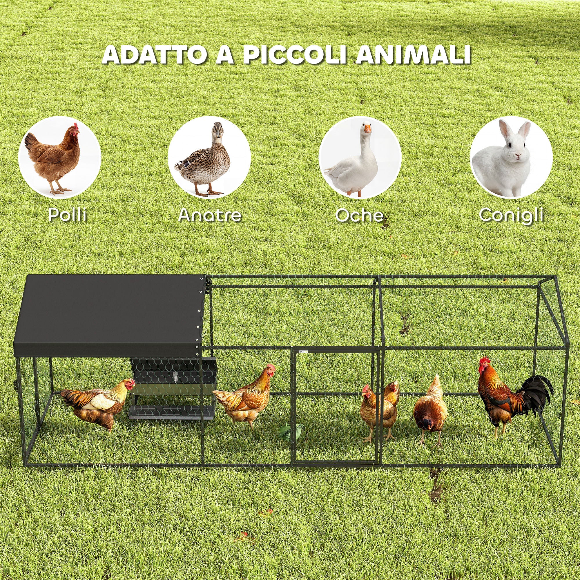 PawHut Outdoor Chicken Coop, 3x1x1m, Galvanized Steel with Waterproof Anti-UV Roof and Lock