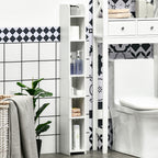 kleankin Bathroom Column with Shelves and Cabinets, Space-Saving Tall Wooden Cabinet 15x17x120cm, White