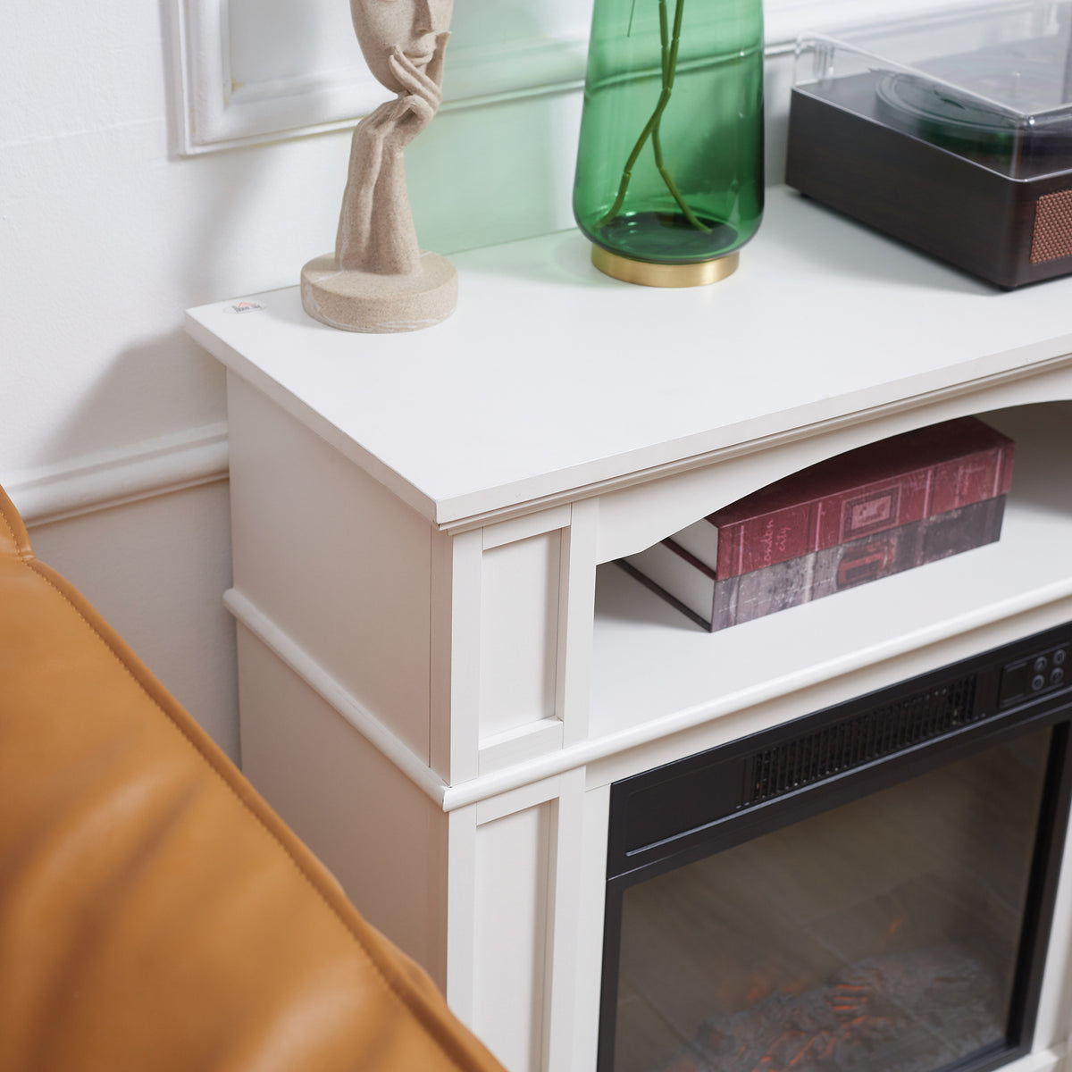 1800W Electric Fireplace with Adjustable LED Flame Effect, Remote Control, Timer and Integrated Shelf, White