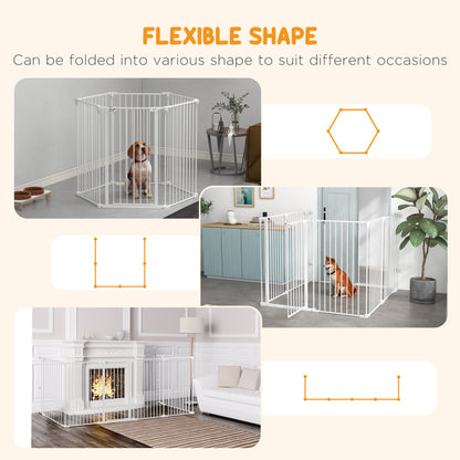 Folding Gate 6-Panel for Medium-sized Dogs, Made of Steel and Plastic, 123x102x100 cm, White