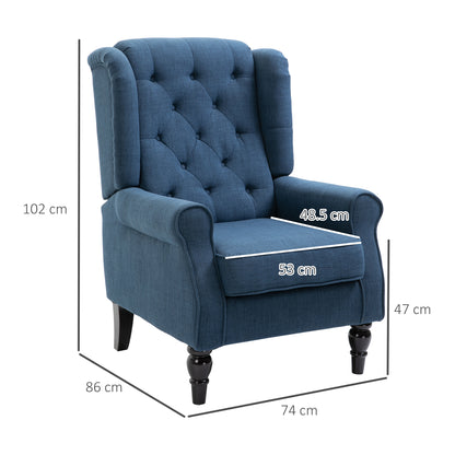 HOMCOM French Style Living Room Armchair with Padded Seat and Cushions, in Polyester, 74x86x102 cm, Blue - Borgè