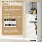 Bathroom Cabinet with Folding Laundry Hamper, Cabinet and 2 Drawers, Wooden, 45x30x171 cm, White