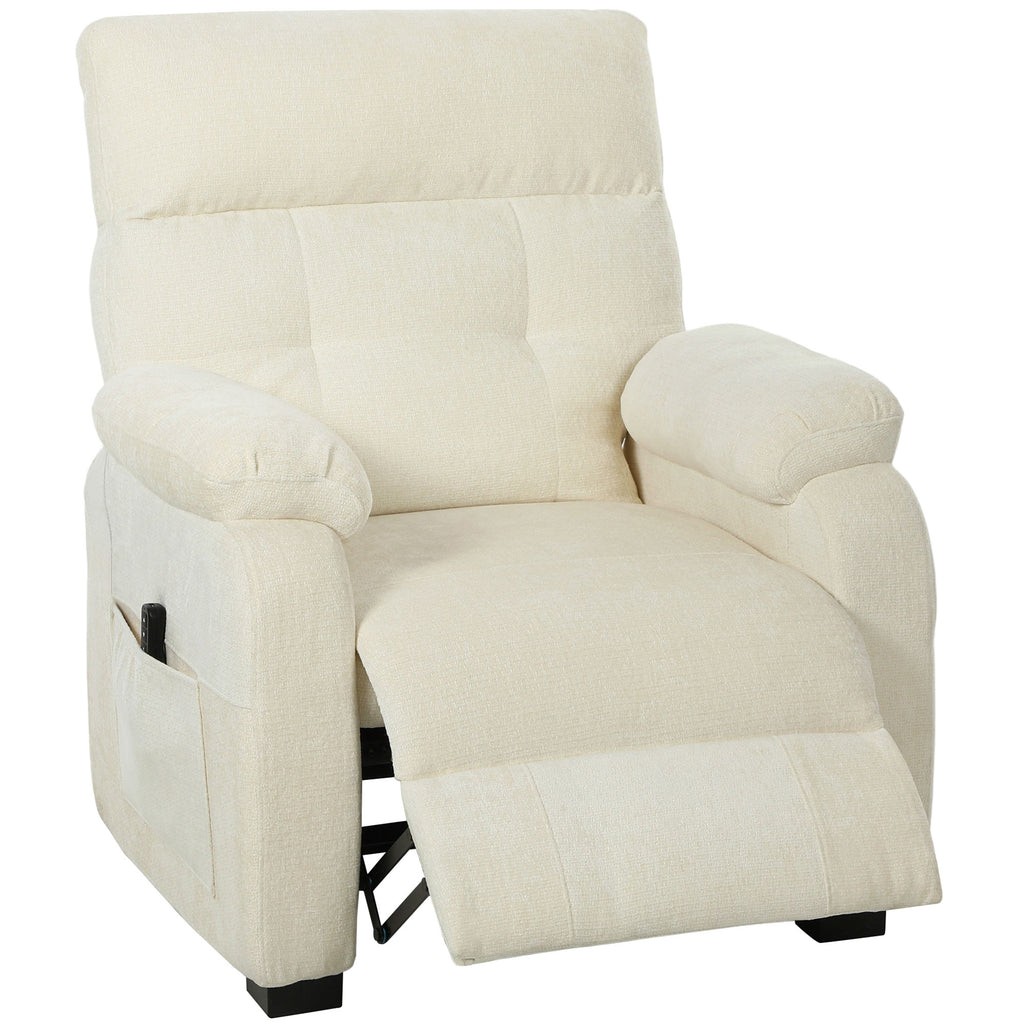 HOMCOM 150° Reclining Velvet Armchair with Footrest, Remote Control and Side Pocket, 96x90x105 cm, White