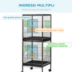 Indoor Bird Aviary Cage with Wheels and Removable Trays, 51.5x50x140 cm, Black