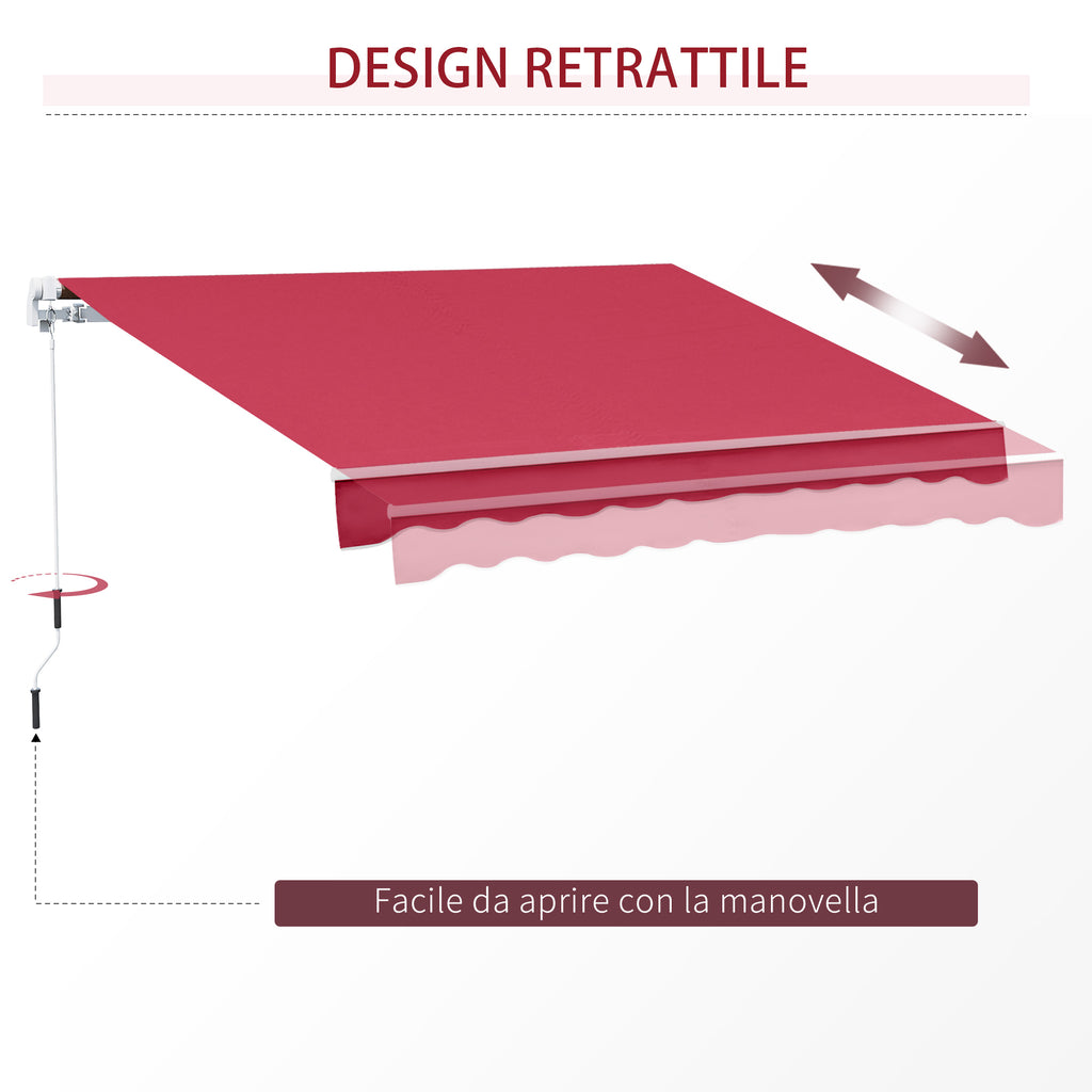 4x2.5m Hand Cranked Metal and Aluminum Outdoor Awning, Dark Red