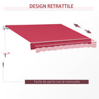 4x2.5m Hand Cranked Metal and Aluminum Outdoor Awning, Dark Red