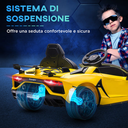 12V Electric Ride-On Toy Car with Lamborghini License, Remote Control, Horn and Music, Yellow