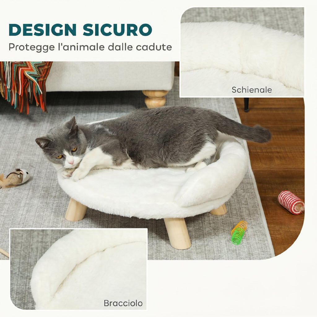 PawHut Plush Dog and Cat Sofa Bed with Removable Backrest, 47x40x20 cm, Cream