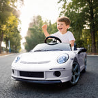 Officially Licensed RUF GT Ride-On Toy Car for Kids Ages 3-5, Remote Control, Seat Belt and Music, White