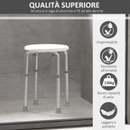 Round Shower Stool for the Elderly, Disabled Bath Chair with 8-Position Adjustable Height, Non-Slip Feet, Made of Aluminum and PE, White