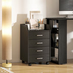 Small Chest of Drawers with 4 Drawers, Vertical Cabinet on Wheels, 40 x 36 x 65 cm, Black Wood Effect