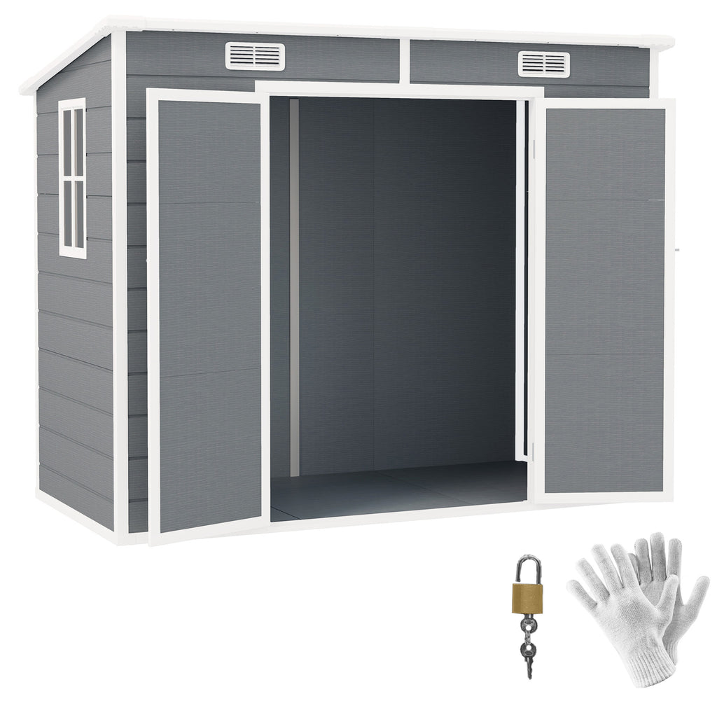 Resin Garden Shed with Floor, 2 Locking Doors, Window, 2.4 x 1.3 m, Grey