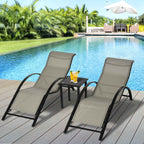 Outsunny Set of 2 Sun Loungers and Coffee Table with Glass Top, 59x169x66 cm, Grey