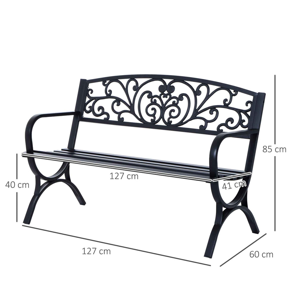 Outsunny Outdoor Garden Bench Metal, Cast Iron 127 × 60 × 85cm Black