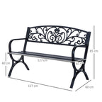 Outsunny Outdoor Garden Bench Metal, Cast Iron 127 × 60 × 85cm Black