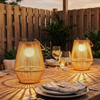 Outsunny Set of 2 Solar Rattan Lamps, with Automatic On/Off, IP44, 16x16x21 cm, Brown