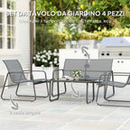 Outsunny 4-Piece Outdoor Set with Coffee Table, 2-Seater Bench and 2 Chairs, in Metal and Light Grey Texteline