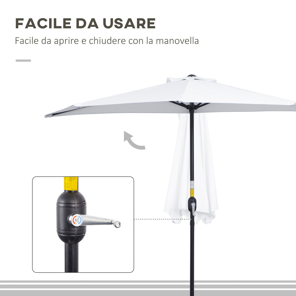 Crescent Moon Terrace Umbrella with Crank Opening and 2-Section Pole, 2.6x1.35 m, White