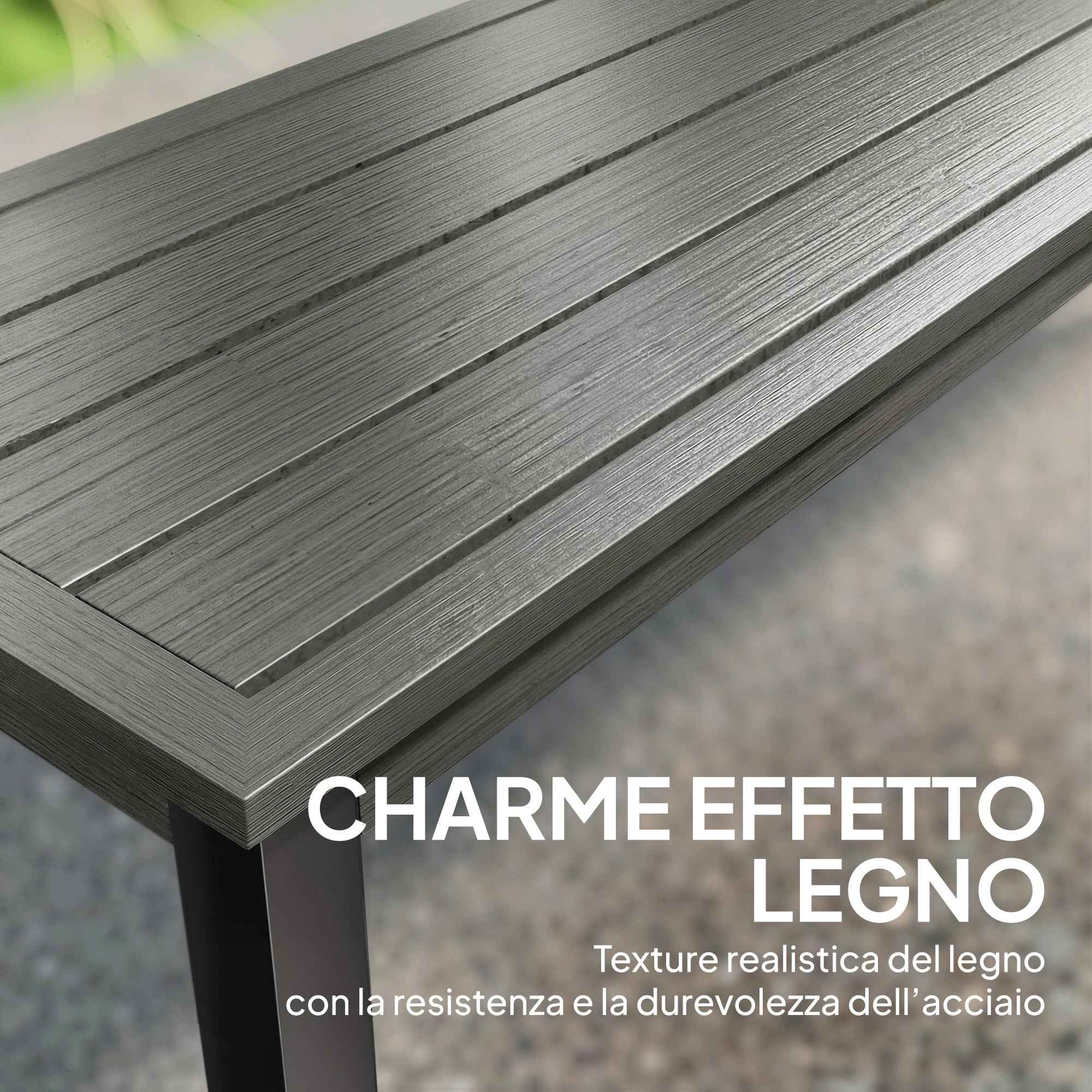 Outsunny 2-Seater Garden Bench with Wood-Effect Slats, Steel Frame, 130x34x43 cm, Grey