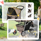 Folding Dog Stroller for Small Dogs, Dog Pushchair with Braked Wheels, Cup Holder, Storage Basket and Removable and Washable Padding, for Pets up to 10 kg, Coffee - Borge' Group Limited
