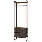 HOMCOM Floor Coat Hanger with Rod, 3 Drawers and Shelves, in MDF Wood and Steel, 58.5x30x178 cm, Brown - Borgè