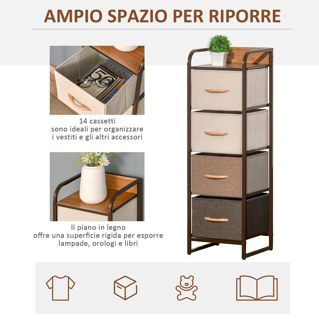HOMCOM 4-Drawer Folding Chest of Drawers in Fabric and Wood and Metal Structure, 31x29x99 cm, Multicolor