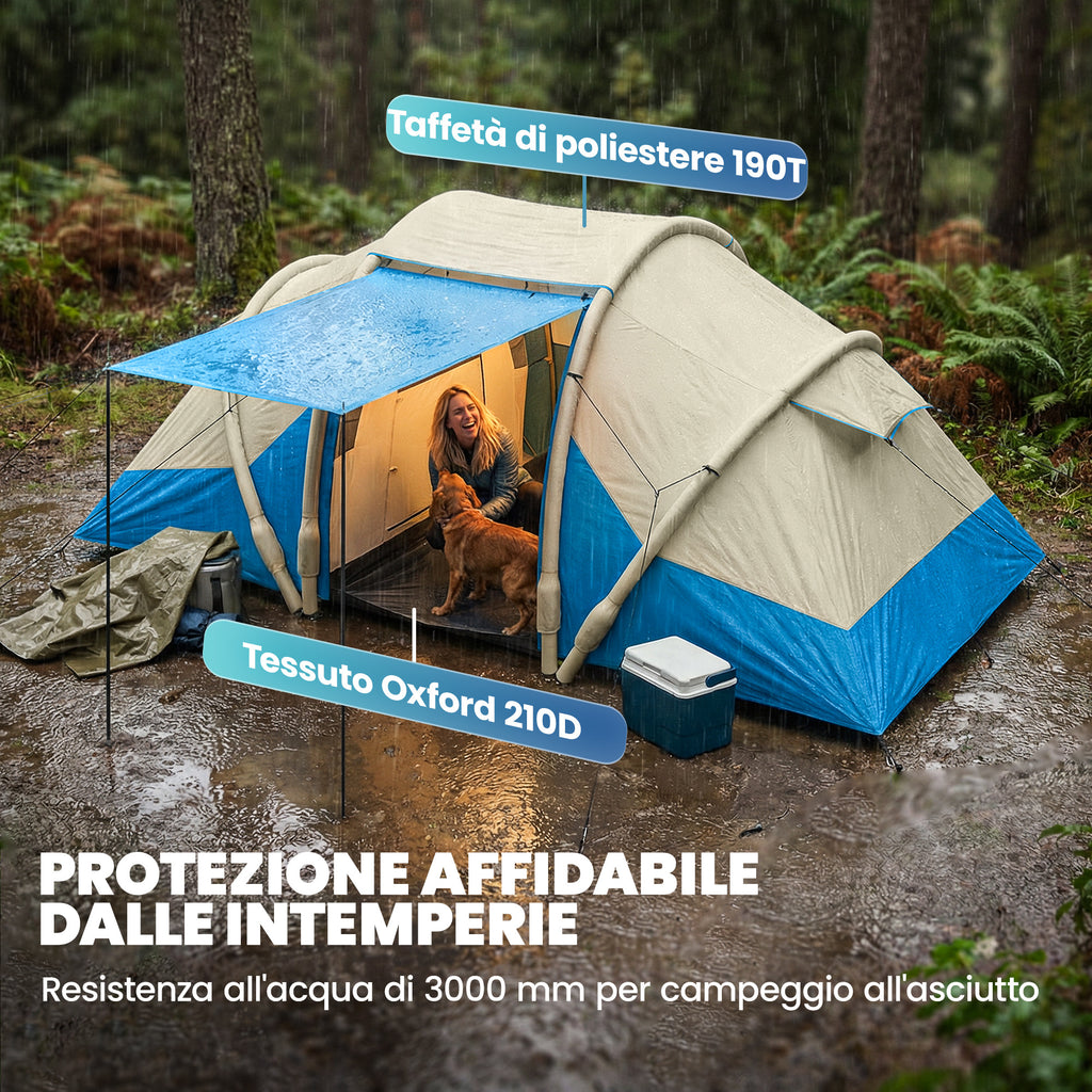 Outsunny Inflatable Tent, Easy to Set Up, 4 Person, 2 Bedroom, Blue
