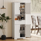 Kitchen Sideboard with 2 Cabinets and Drawer, Open Center Top and Adjustable Shelves, White