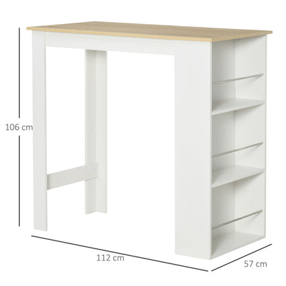 HOMCOM Bar Table with 3 Shelves and Protective Bars, in Steel and Chipboard, 112x57x106 cm, White