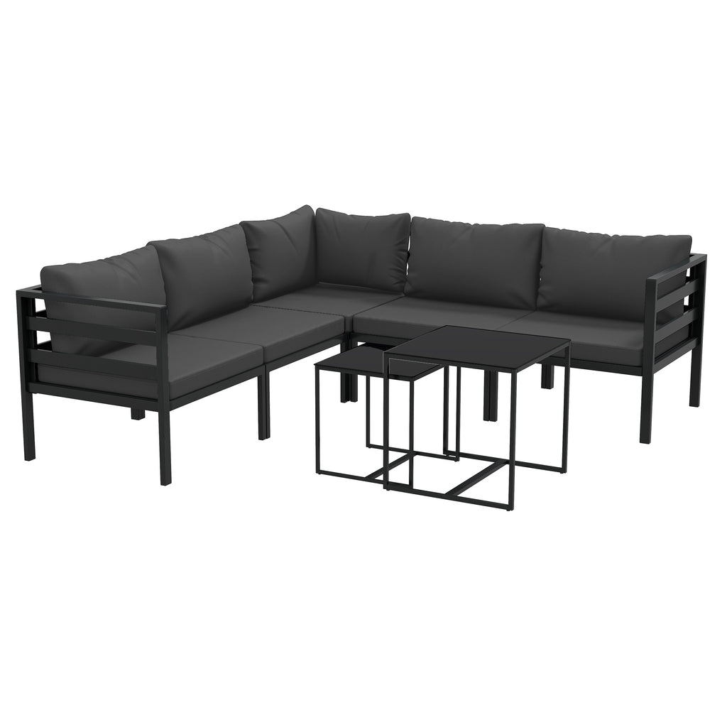 Outsunny garden set 7 pieces in steel and polyester with 5 chairs with cushions and 2 coffee tables, gray - Borgè