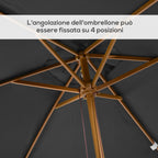 2x3m Wooden and Bamboo Garden Umbrella with 8 Ribs and Polyester Cover, Dark Grey