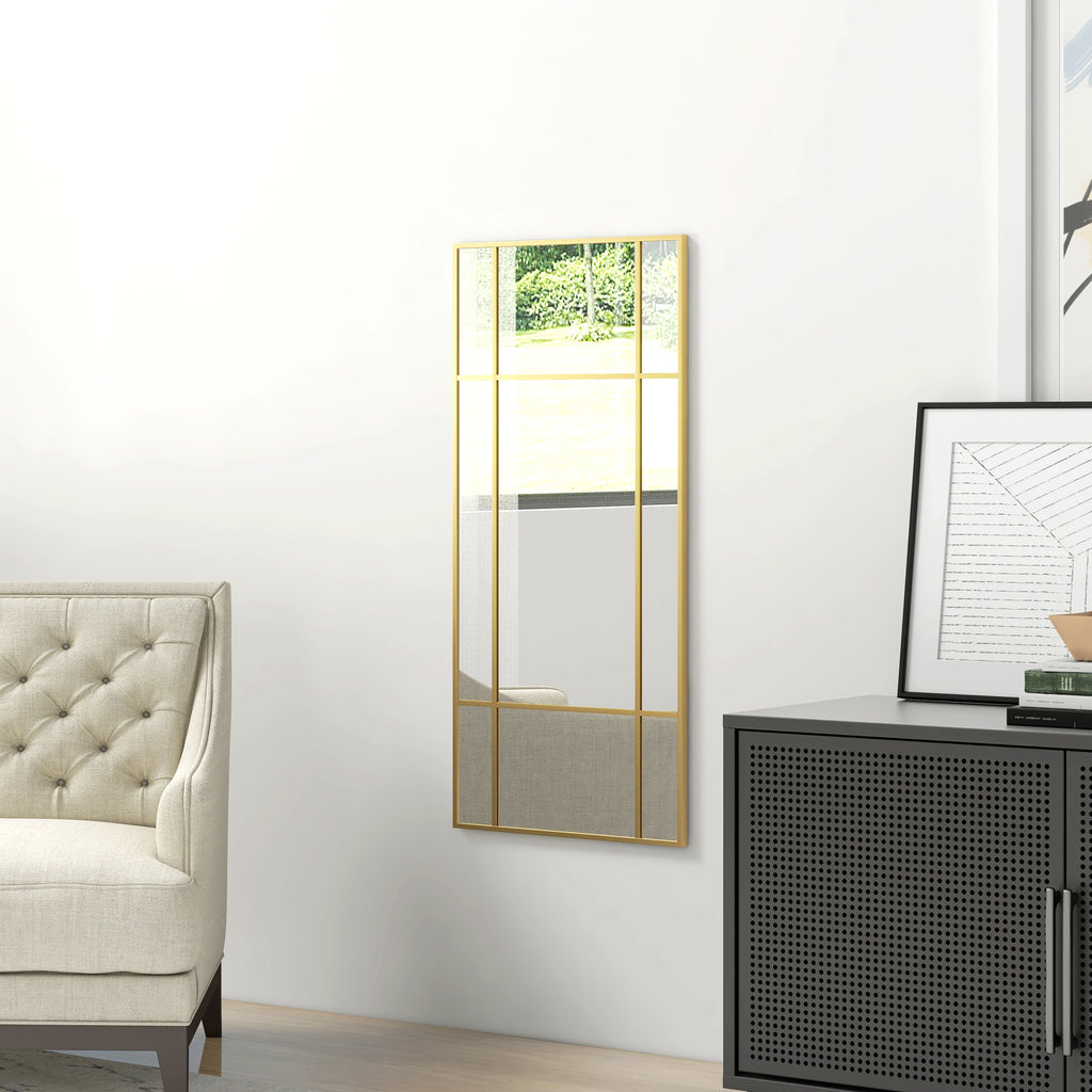 HOMCOM Window Style Wall Mirror with Vertical and Horizontal Mounting, 110x50cm, Gold - Borgè