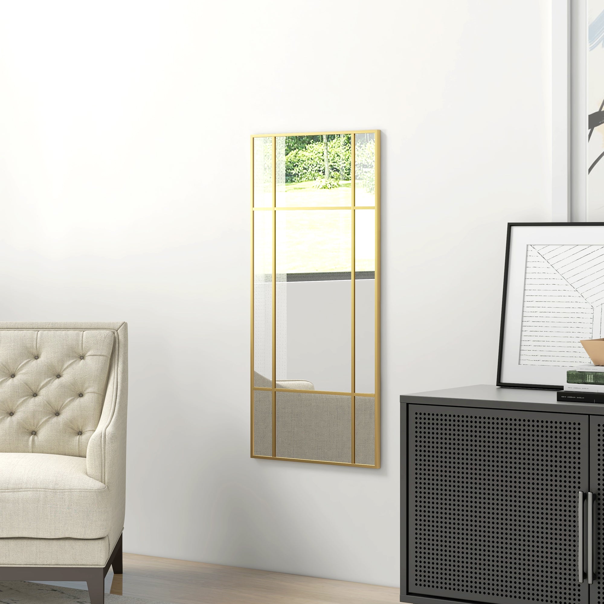 HOMCOM Window Style Wall Mirror with Vertical and Horizontal Mounting, 110x50cm, Gold - Borgè