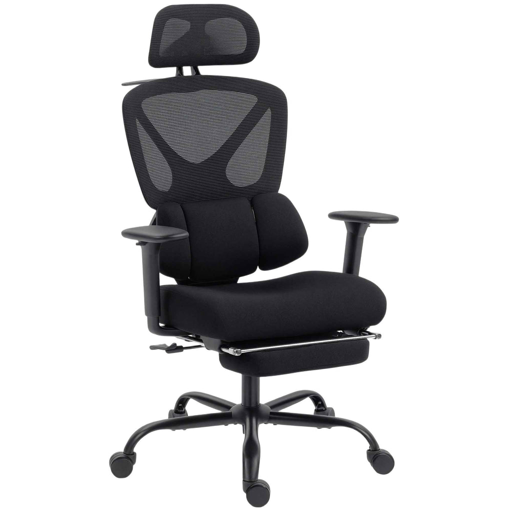 HOMCOM Ergonomic and Breathable Office Chair with Dynamic Lumbar Support and Footrest, 73x75x120-128 cm, Black